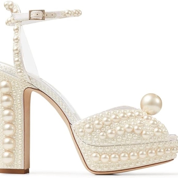 Goolita White Pearl Embellished Open Toe Heels - Picture 3 of 17